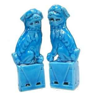  Chinese Fu Dogs   cobalt blue porcelain: Home & Kitchen