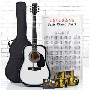  Esteban White Acoustic Gift of Guitar Package 16 Pc Set w 