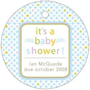  Baby Keepsake: Blue Stars Design Baby Shower Circle Shaped 