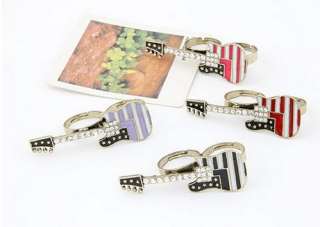   American Flag Pattern Crystal Music Guitar Double Finger Ring  