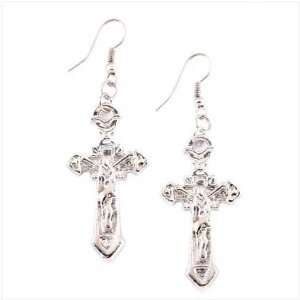  Silver Tone Crucifix Earrings   Style 39516