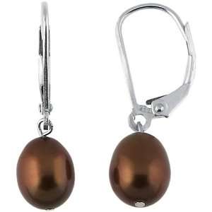    Sterling Silver 8mm Chocolate Freshwater Pearl Earrings: Jewelry