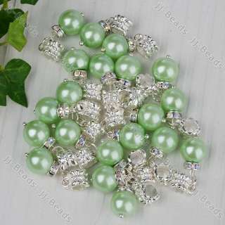 20pc Silver Plated Grass False Pearl Crystal European Bead Fit Charm 