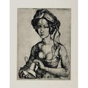  1967 Print Foolish Virgin Woman Schongauer Engraving 