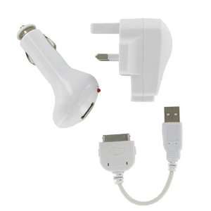 Modern Tech White 3 in 1 iPhone 3G/3Gs/4 Charger  Mains, In Car and 