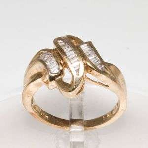Ladies 10K Gold Cocktail Ring With 23 Small Baguette Diamonds In A 