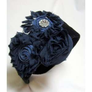  Navy Blue Fabric Flower Velvet Headband Beauty