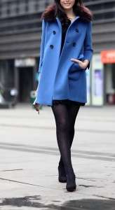 Authentic Miu Miu Fur Trimmed Blue Wool Coat Size 38  