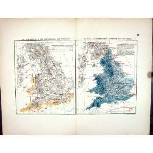 Temperature November Rainfall Stanford Antique Map 1885 England Wales 