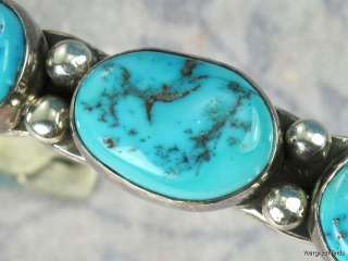 VINTAGE SOUTHWESTERN TRIBAL STERLING SILVER TURQUOISE ROW CUFF 