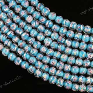 8MM SKY BLUE LAMPWORK GLASS ROUND LOOSE BEADS 14L  