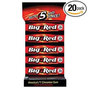 Big Red Cinnamon Gum, 5 Stick Gum, 5 Count Bags (Pack of 20)