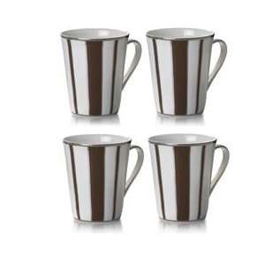 Mikasa Color Studio Brown Platinum Stripes Set of 4 Mugs 