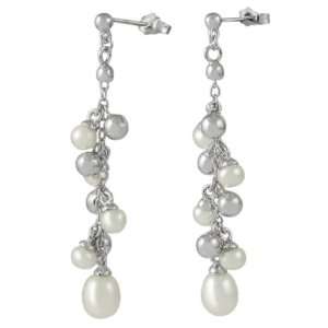    Sterling Silver Fresh Water Pearl Cluster Earrings: Jewelry