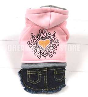 Pink Hoodie Heart Jeans Denim Dress Skirt Dog Clothes Apparel 5 Size 