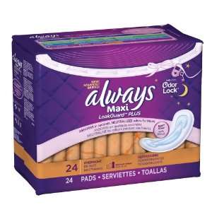 Always Maxi Leakguard Plus With Odor Lock Non Wing Overnight Pads 24 