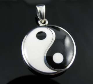 925 Sterling Silver Black and White Yin Yang Pendant !  