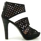   TIANA Black Nubuck Womens Shoes Platform Pump Back Zipper 9 EUR 39