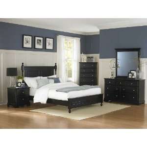 5pc Queen Size Bedroom Set Cottage Style in Black Finish:  