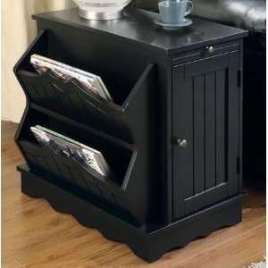  Country Style End Table With Magazine Rack in Black Finish 