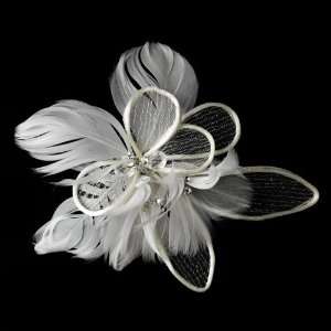    Fabulous White Flower Bridal Hair Comb with Feathers Jewelry