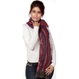  Purple and Maroon Crinkled Scarf   Pure Wool with Lycra 