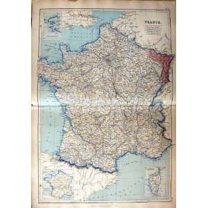  1872 Map France Provinces Island Corsica Gulf Lyon