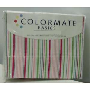  Colormate Basics Twin Sheer Set Multi Stripe White, Green 