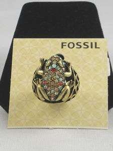 Fossil Brand Goldtone Openwork Leap Frog Sparkle Ring 8  