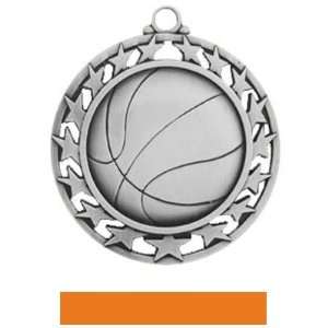 Hasty Awards Custom Basketball Medal With Stars SILVER MEDAL/ORANGE 
