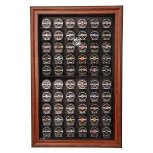 NHL Logo 60 Hockey Puck Display Case, Cabinet Style with Classic Wood 
