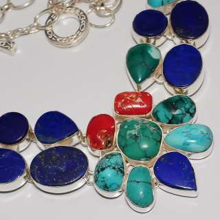 RARE  SANTA ROSA TURQUOISE , LAPIS LAZULI , CORAL & .925 STERLING 