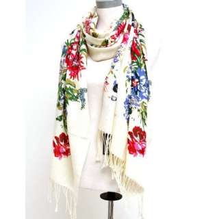  Floral White Pashmina Scarf Shawl Clothing