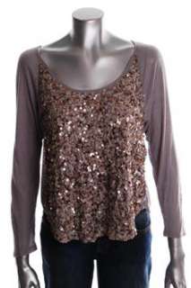 FAMOUS CATALOG Knit Top Gray Sequin Sale Misses Shirt M  