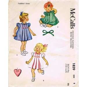   1839 Sewing Pattern Toddler Girls Dress Size 2: Arts, Crafts & Sewing