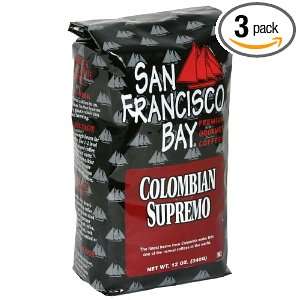 San Franscisco Bay Coffee Columbian Supremo Whole Bean, 12 Ounce (Pack 