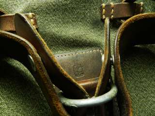 Original vtg Swiss Army canvas rucksack military pack leather bottom 