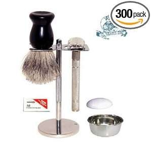  4 Pc. Shaving Set with Long Handle Safety Razor, Stand 