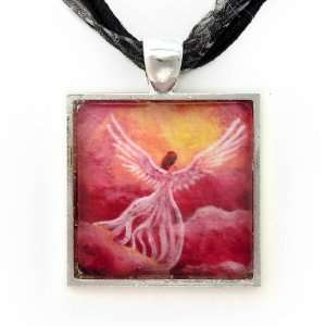  Angel in Rosy Clouds Handmade Fine Art Pendant Jewelry