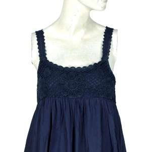 NEW $138 Free People Lace Smocked Gathered Blue Cotton Dress Small S 4 