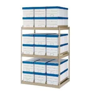    Inch High Rack Three Shelf Record Storage Rack, 36 Box Capacity, Tan