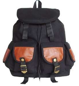 MILITARY INSPIRED BACKPACK STYLISH CANVAS DAYPACK BLACK  
