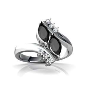  14K White Gold Marquise Genuine Black Onyx Bypass Ring 