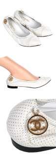 22399 auth CHANEL white perforated leather Ballet Flats Ballerinas 41 