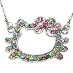    Large Kitty Multi Color Austrian Crystal Necklace 