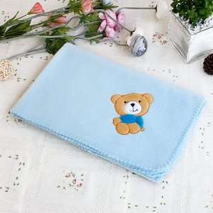  Bear   Blue] Embroidered Applique Coral Fleece Baby Throw Blanket 