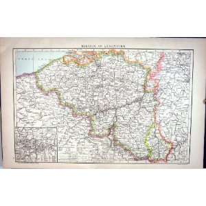  Antique Map C1893 Belgium Luxemburg Environs Charlerol Brussels 