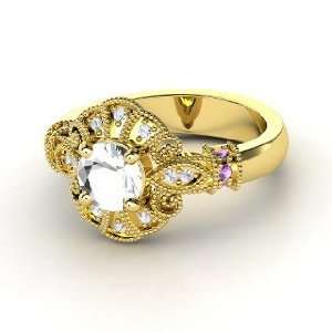 Chantilly Ring, Round Rock Crystal 14K Yellow Gold Ring with Amethyst 