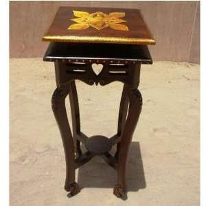  Indian Sheesham Wood Brass Accent Corner Lamp Phone Table 