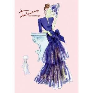 Royal Blue Evening Dress with Fan 12X18 Art Paper with Black Frame